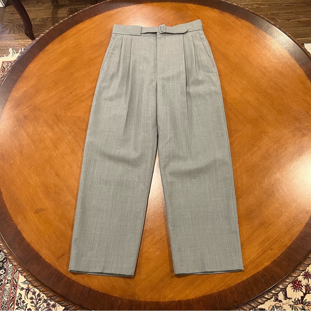 New CHICJOC Women’s Marzotto Wool Pleated Trousers Belted Size 36 Gray Luxury - Picture 2 of 16